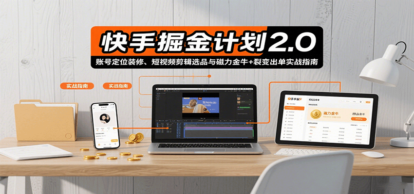 快手掘金计划2.0，账号定位装修、短视频剪辑选品与磁力金牛+裂变出单实战指南-资源宝库