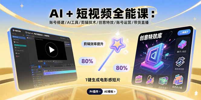 AI+短视频全能课：账号搭建/AI工具/剪辑技术/创意特效/账号运营/带货直播-资源宝库