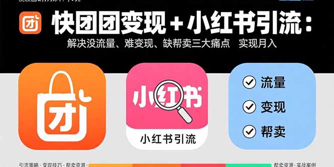 快团团变现+小红书引流：解决没流量、难变现、缺帮卖三大痛点 实现月入3w+-资源宝库