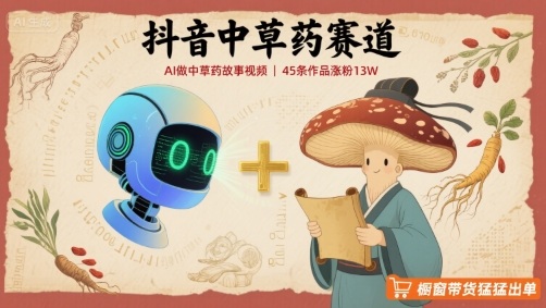抖音中草药赛道,用AI做中草药故事视频,45条作品涨粉13W,橱窗带货猛猛出单