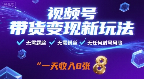 视频号带货变现新玩法，无需露脸，无需粉丝，无任何封号风险，一天收益8张【揭秘】-资源宝库