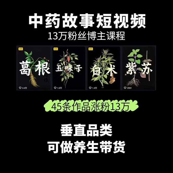 图片[1]-中草药养生赛道：AI文案+故事模板+橱带货，45条作品涨粉13w+单月变现1万+-资源宝库