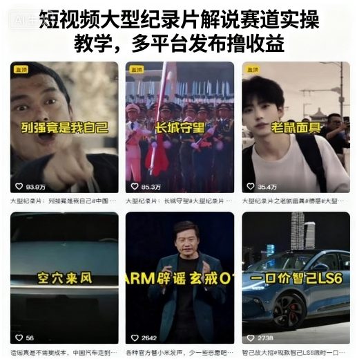 短视频大型纪录片解说赛道实操教学，多平台发布撸收益-资源宝库
