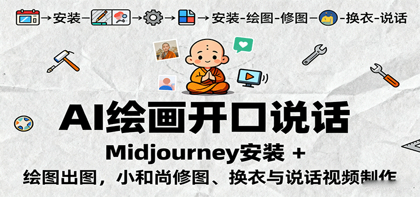 AI绘画开口说话，Midjourney安装 + 绘图出图，小和尚修图、换衣与说话视频制作-资源宝库