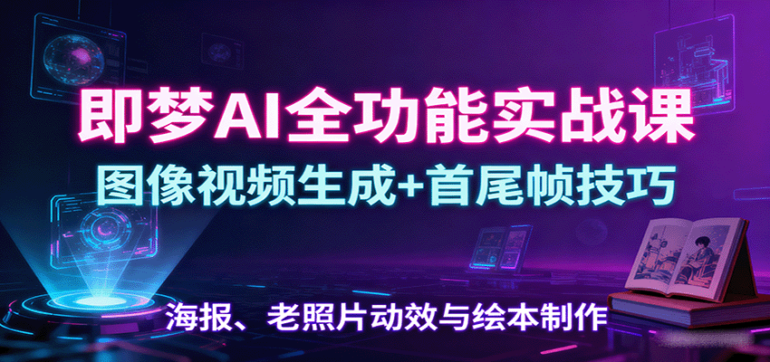 即梦AI全功能实战课：图像视频生成+首尾帧技巧，海报、老照片动效与绘本制作-资源宝库