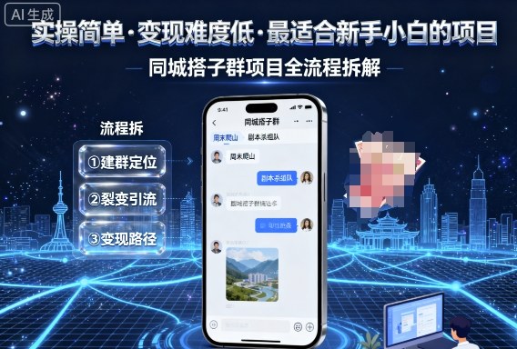 实操简单，变现难度低，最适合新手小白做的项目，每天轻松收入3张，同城搭子群项目全流程拆解-资源宝库