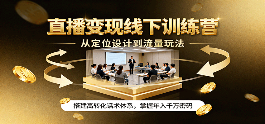 直播变现线下训练营，从定位设计到流量玩法，搭建高转化话术体系，掌握年入千万密码-资源宝库