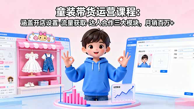 童装带货运营课程：涵盖开店设置-流量获取-达人合作三大模块，月销百万+-资源宝库