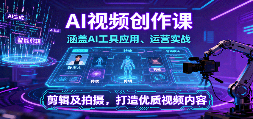 AI视频创作课，涵盖AI工具应用、运营实战、剪辑及拍摄，打造优质视频内容-资源宝库