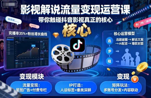 影视解说流量变现运营课，带你触碰抖音影视真正的核心-资源宝库