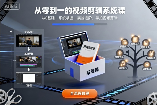 从零到一的视频剪辑系统课，从0基础--系统掌握--实战进阶，学拍视频剪辑-资源宝库