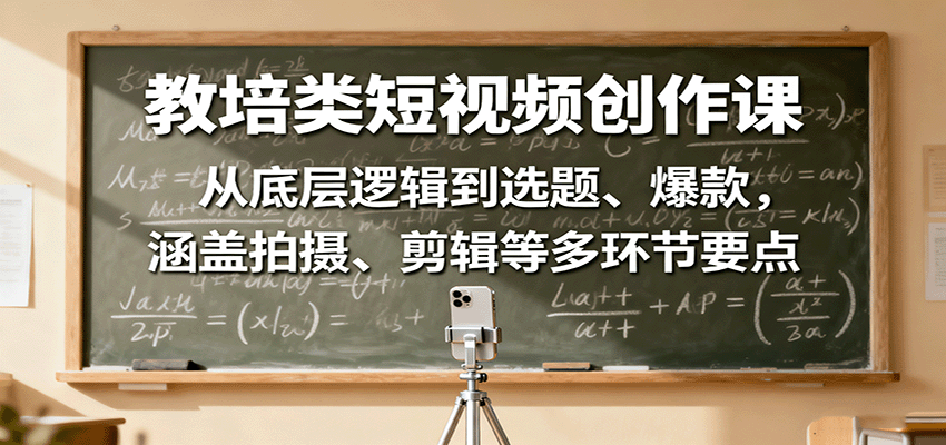 教培类短视频创作课：从底层逻辑到选题、爆款，涵盖拍摄、剪辑等多环节要点-资源宝库