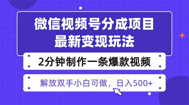 视频号分成最新玩法，两天暴力起号变现1500+，爆款视频制作只需要2分钟...-资源宝库
