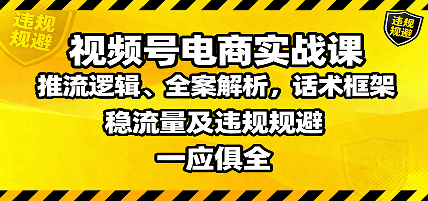 视频号电商实战课：推流逻辑、全案解析，话术框架，稳流量及违规规避等-资源宝库