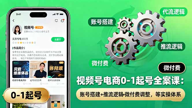 视频号电商0-1起号全案课：账号搭建+推流逻辑+微付费调整，等实操体系-资源宝库