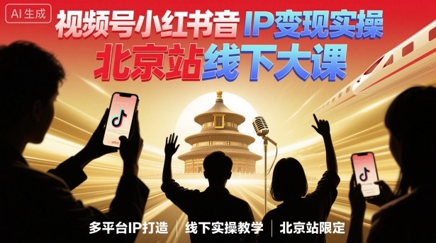 视频号小红书抖音IP变现实操北京站线下大课，40+行业短视频高变现姿势，100+IP高变现实操技术-资源宝库