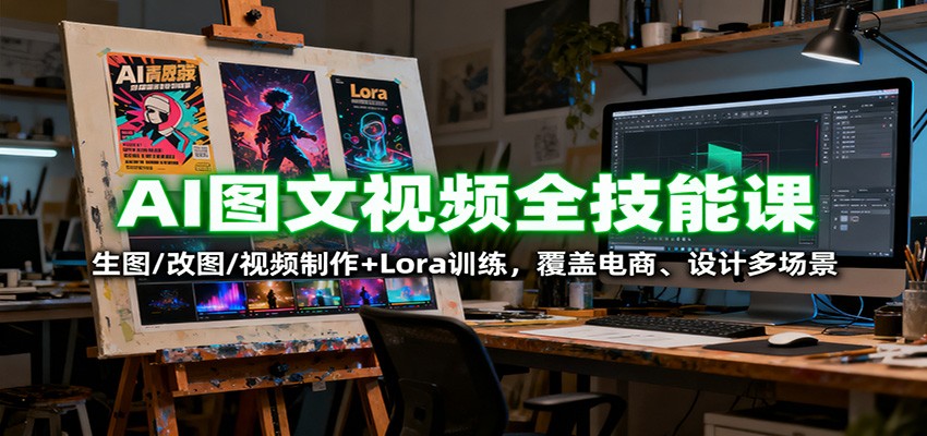 AI图文视频全技能课：生图/改图/视频制作+Lora训练，覆盖电商 、设计多场景-资源宝库
