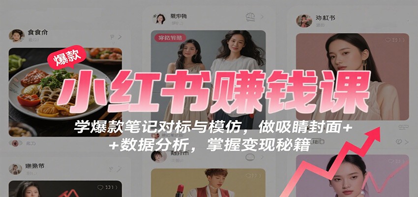 小红书赚钱课：学爆款笔记对标与模仿，做吸睛封面 + 数据分析，掌握变现秘籍-资源宝库