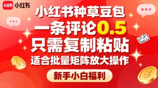 小红书种草豆包,一条评论0.5,只需复制粘贴,适合批量矩阵放大操作,新手小白福利