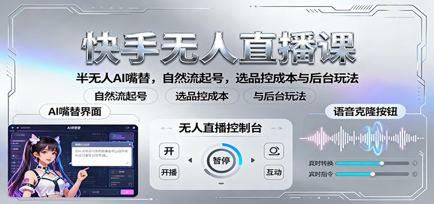 快手无人直播课：半无人AI嘴替，自然流起号，选品控成本与后台玩法-资源宝库