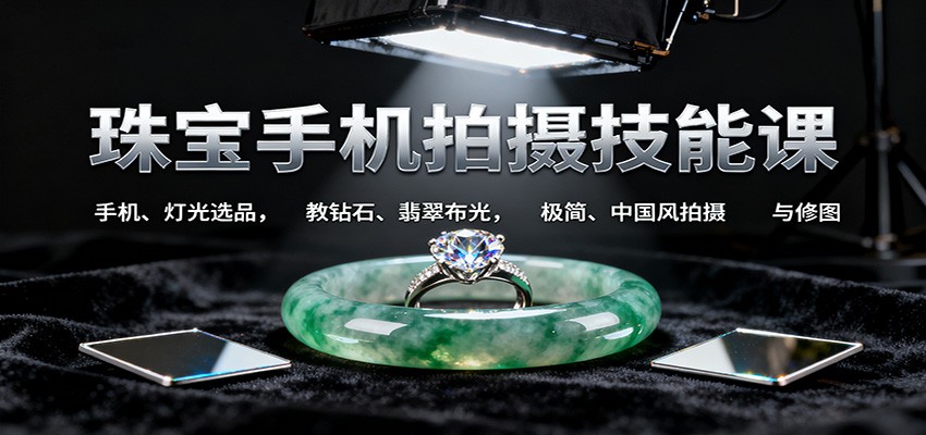 珠宝手机拍摄技能课:手机、 灯光选品，教钻石、翡翠布光，极简、中国风拍摄与修图-资源宝库
