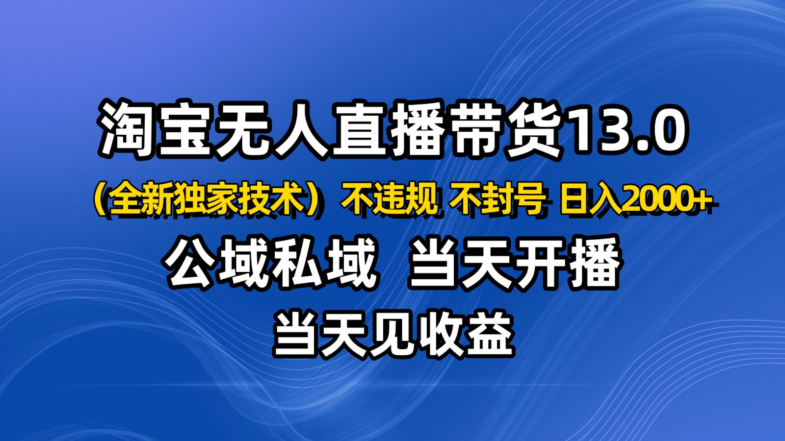 淘宝无人直播13.0，公域私域技术，不封号，不违规 布局下半年旺季赛道，日入2000+-资源宝库