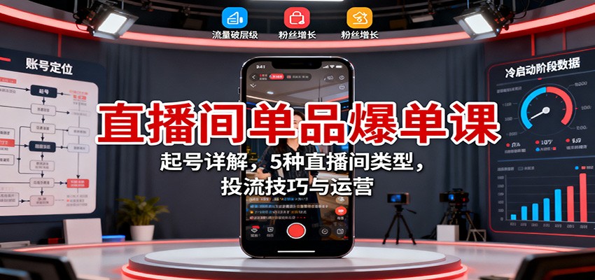 直播间单品爆单课：起号详解，5种直播间类型，投流技巧与运营-资源宝库