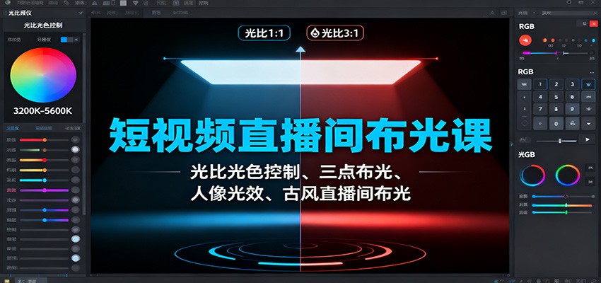短视频直播间布光课：光比光色控制、三点布光、人像光效、古风直播间布光-资源宝库