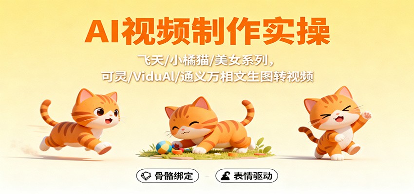 AI视频制作实操，飞天/小橘猫/美女系列，可灵/ViduAl/通义万相文生图转视频-资源宝库