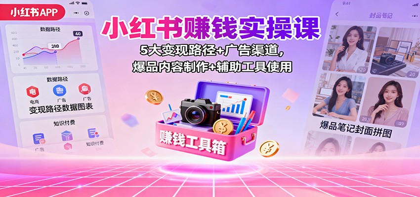 小红书赚钱实操课：5大变现路径+广告渠道，爆品内容制作+辅助工具使用-资源宝库