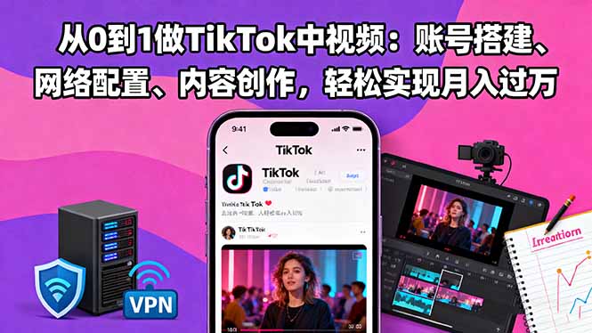 从0到1做TikTok中视频：账号搭建、网络配置、内容创作，轻松实现月入过万-资源宝库