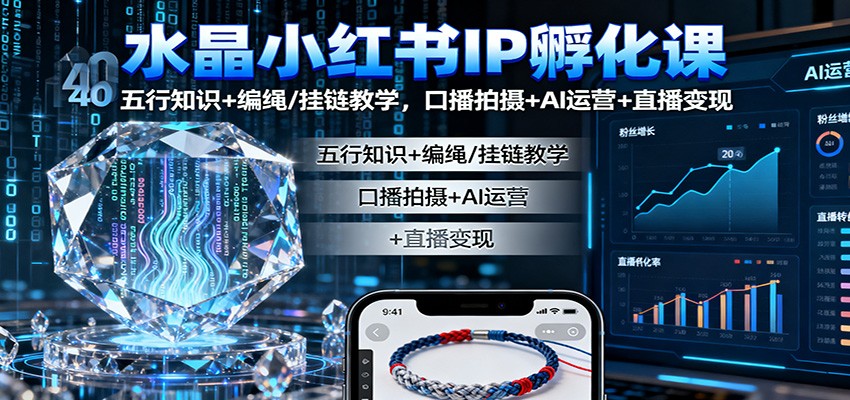水晶小红书IP孵化课：五行知识+编绳/挂链教学，口播拍摄+AI运营+直播变现-资源宝库