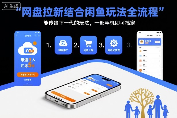网盘拉新结合闲鱼玩法全流程，能传给下一代的玩法，一部手机即可搞定(附入口渠道以及实操教程)-资源宝库