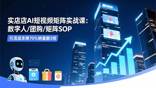 实体店AI短视频矩阵实战课：数字人/团购/矩阵SOP，引流成本降70%销量翻3倍-资源宝库