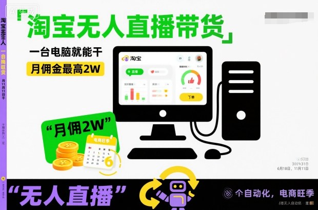 淘宝无人直播带货，一台电脑就能干，月佣金最高2W，电商旺季【揭秘】-资源宝库