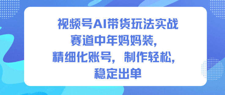 视频号AI带货玩法实战，赛道中年妈妈装，精细化账号，制作轻松，稳定出单-资源宝库