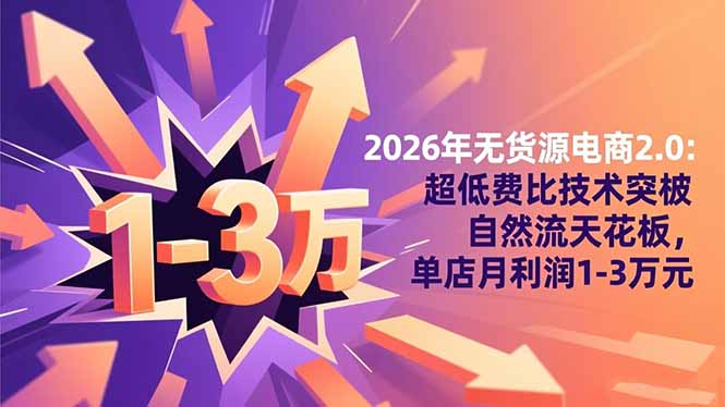 2026年无货源电商2.0【更新】：超低费比技术突破自然流天花板，单店月利润1-3万元-资源宝库