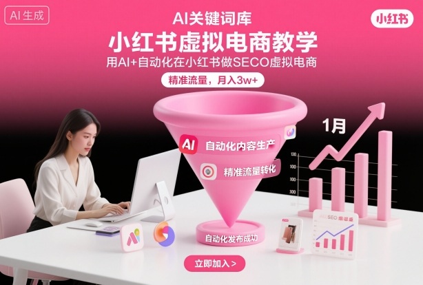 小红书虚拟电商项目,用AI+自动化在小红书做SEO虚拟电商,精准流量,月入3w+