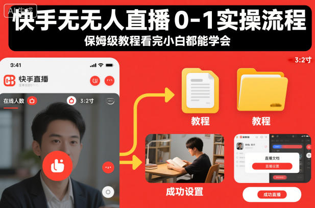 快手无人直播0-1实操流程,保姆级教程看完小白都能学会