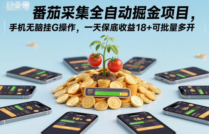 番茄采集全自动掘金项目，手机无脑挂G操作，一天保底收益18+可批量多开【揭秘】-资源宝库
