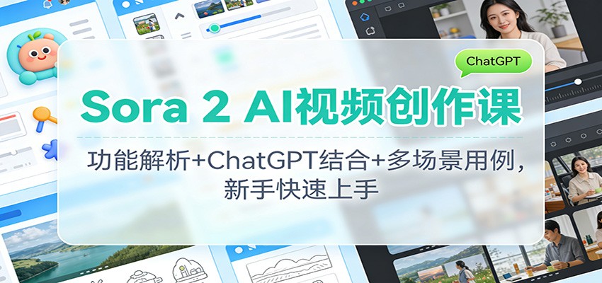 Sora 2 AI视频创作课：功能解析+ChatGPT结合+多场景用例，新手快速上手-资源宝库