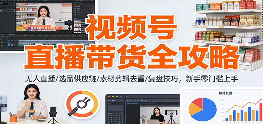 视频号直播带货全攻略：无人直播/选品供应链/素材剪辑去重/复盘技巧，零门槛上手-资源宝库