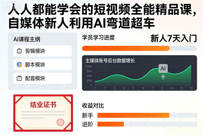 人人都能学会的短视频全能精品课，自媒体新人利用AI弯道超车-资源宝库