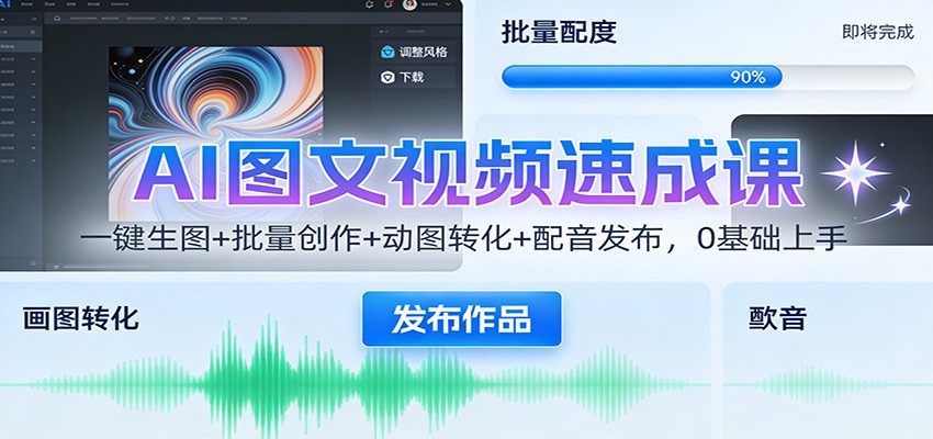 AI图文视频速成课：一键生图+批量创作+动图转化+配音发布，0基础上手-资源宝库