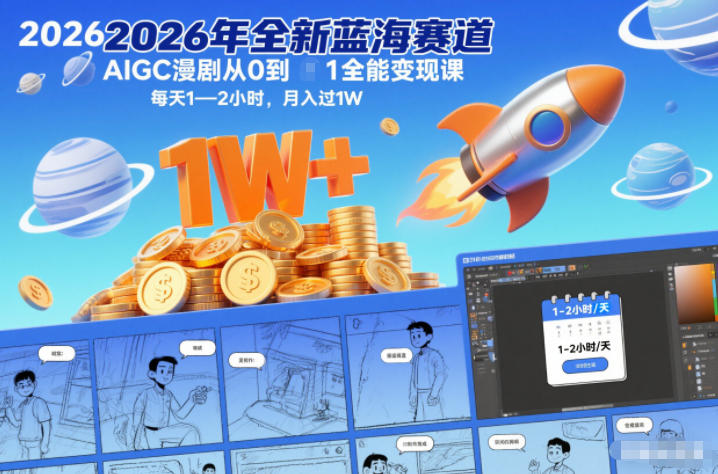 2026年全新蓝海赛道AIGC漫剧从0到1全能变现课，每天1—2小时，月入过1W-资源宝库