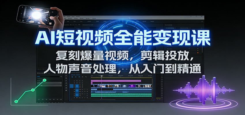 AI短视频全能变现课：复刻爆量视频，剪辑投放，人物声音处理，从入门到精通-资源宝库
