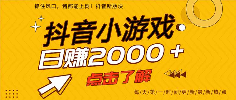 2025年爆火的抖音小游戏项目，一部手机日入2000+-资源宝库