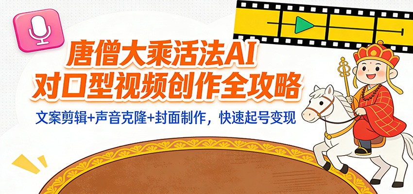“大乘活法”AI对口型视频创作全攻略：文案剪辑+声音克隆+封面制作，快速起号变现-资源宝库