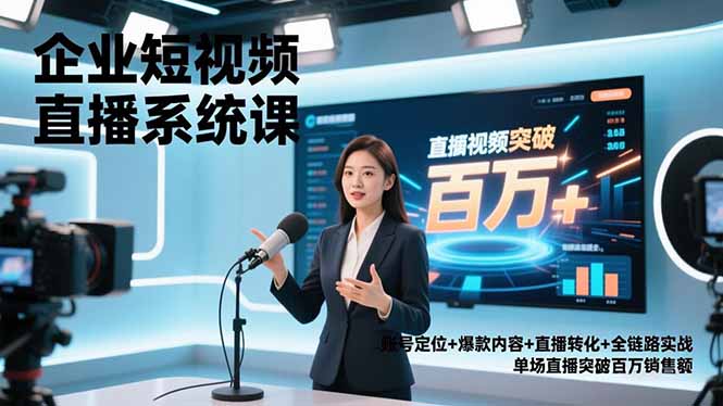 企业短视频直播系统课，账号定位+爆款内容+直播转化+全链路实战，单场直播突破百万销售额-资源宝库