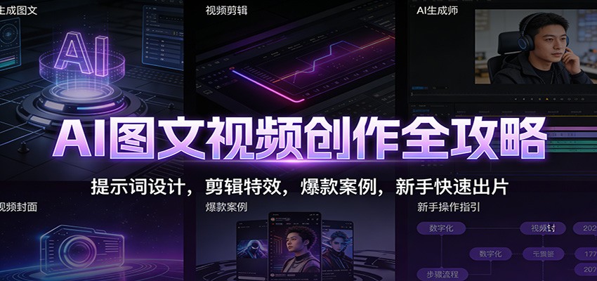 AI图文视频创作全攻略：提示词设计，剪辑特效，爆款案例，新手快速出片-资源宝库